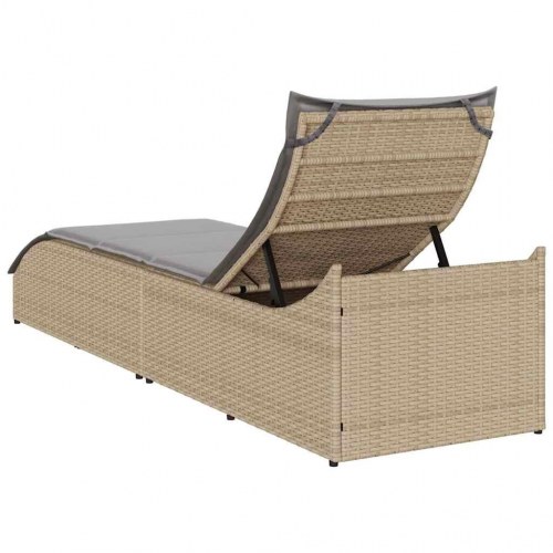 Sammenklappelig solseng i polyrattan med hynde og opbevaring - beige