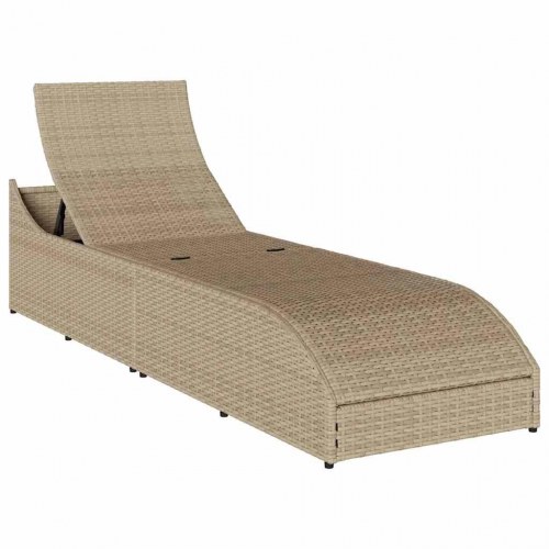 Sammenklappelig solseng i polyrattan med hynde og opbevaring - beige