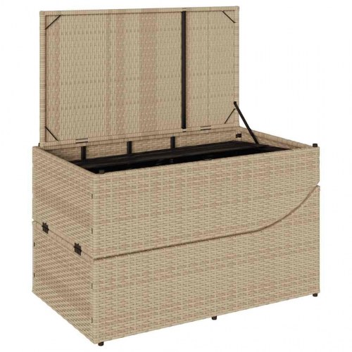 Sammenklappelig solseng i polyrattan med hynde og opbevaring - beige