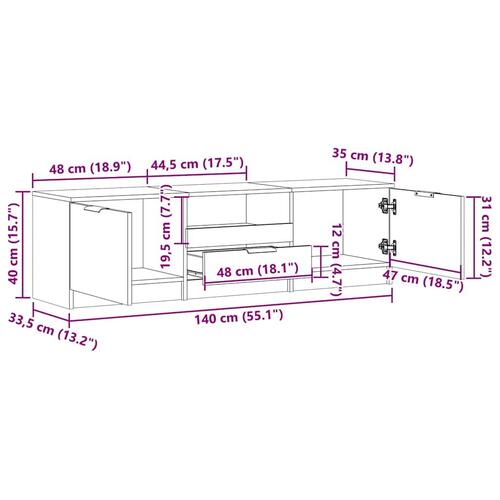 Tv-bord 140x35x40 cm konstrueret træ gammelt trælook