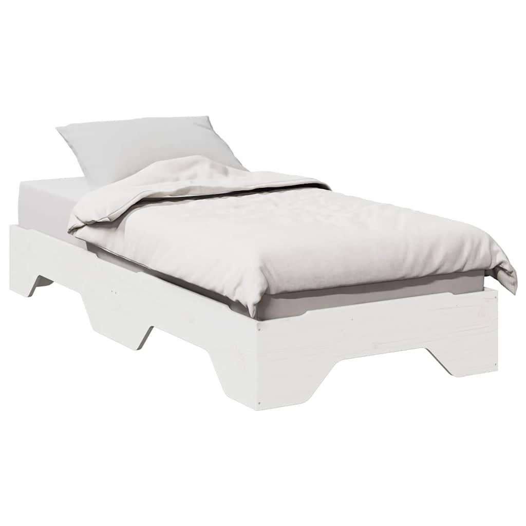 Sengeramme Uden Madras Stabelbar Massivt Træ - Hvid / 75 x 190 cm