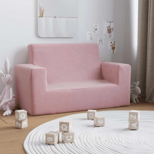 2-personers sofa til børn blødt plys pink