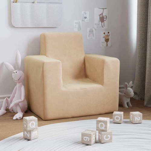 Børnesofa i blødt plys - cremefarvet minisofa