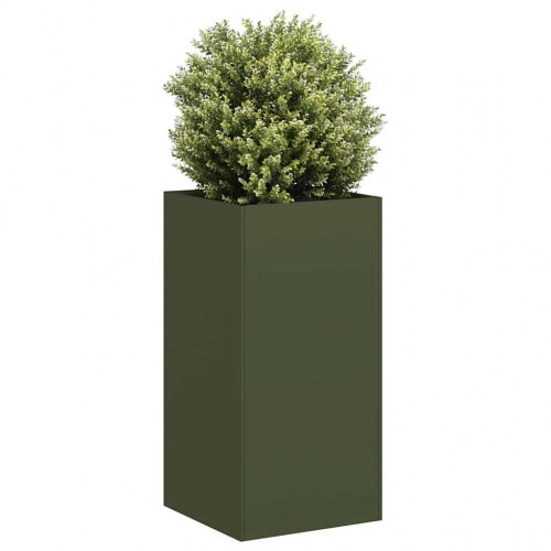 Plantekasse i koldvalset stål - olivengrøn 40×40×80 cm