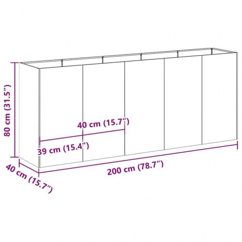 Plantekasse olivengrøn 200×40×80 cm i koldvalset stål