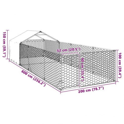 Udendørs hundegård med løbegård 6x2x1,5 m Galvaniseret stål