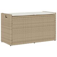 Udendørs opbevaringsbænk med hynde 100 cm polyrattan beige