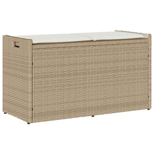 Udendørs opbevaringsbænk med hynde 100 cm polyrattan beige