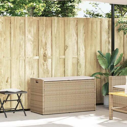 Udendørs opbevaringsbænk med hynde 100 cm polyrattan beige