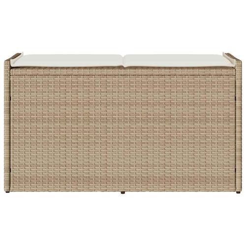 Udendørs opbevaringsbænk med hynde 100 cm polyrattan beige