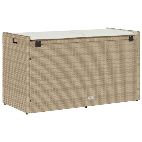 Udendørs opbevaringsbænk med hynde 100 cm polyrattan beige