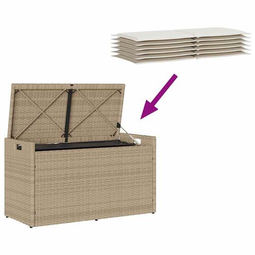 Udendørs opbevaringsbænk med hynde 100 cm polyrattan beige