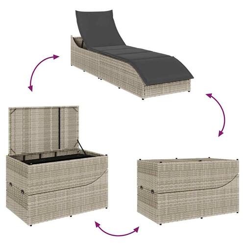 Sammenklappelig solseng med hynde og opbevaring polyrattan