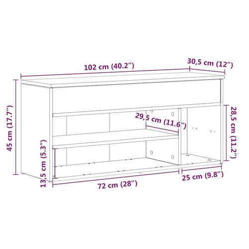 Skobænk 102x30,5x45 cm konstrueret træ sonoma-eg