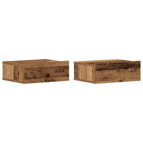 Svævende natborde - 2 stk. 40×32×15 cm i konstrueret træ, antikt træ