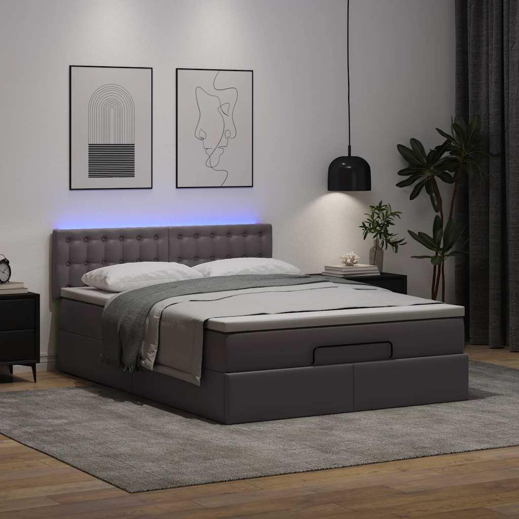 Osmannisk Seng Med Madrasser & Leds Kunstlæder - Grå / 140 x 190 cm
