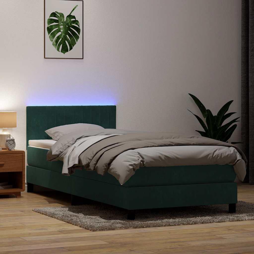 Kontinentalseng med madras og LED-lys mÃ¸rkegrÃ¸n 80x220 cm flÃ¸jl