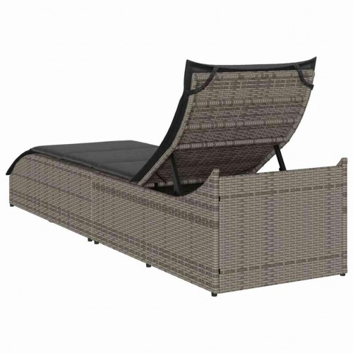 Sammenklappelig solseng med hynde og opbevaring polyrattan grå