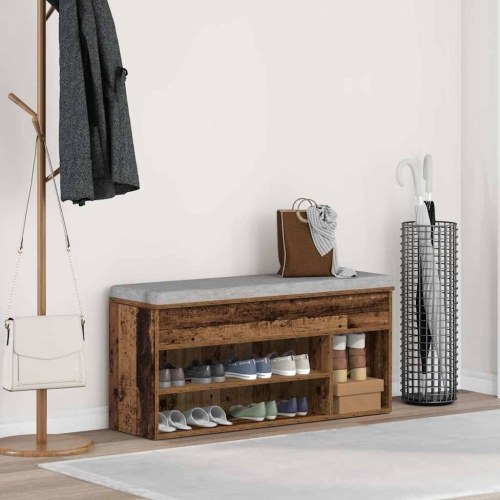 Skobænk 102×30,5×45 cm i konstrueret træ - antikt træ