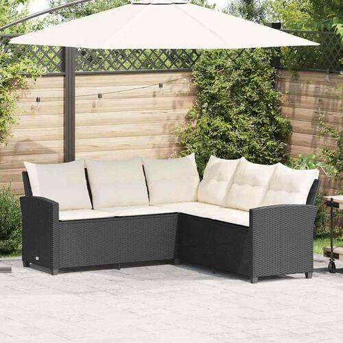 L-formet sofa med hynder polyrattan sort