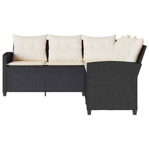 L-formet sofa med hynder polyrattan sort