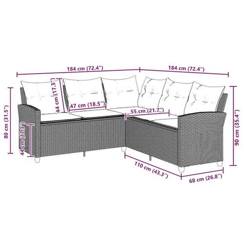 L-formet sofa med hynder polyrattan sort