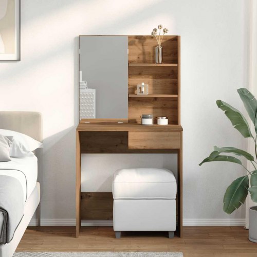 Makeupbord med spejl 74,5×40×141 cm - kunsteg