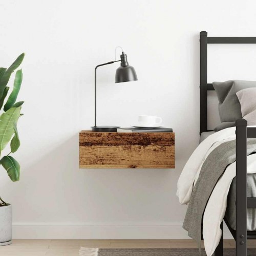 Væghængt natbord 40×32×15 cm - konstrueret træ i antikt træ-look