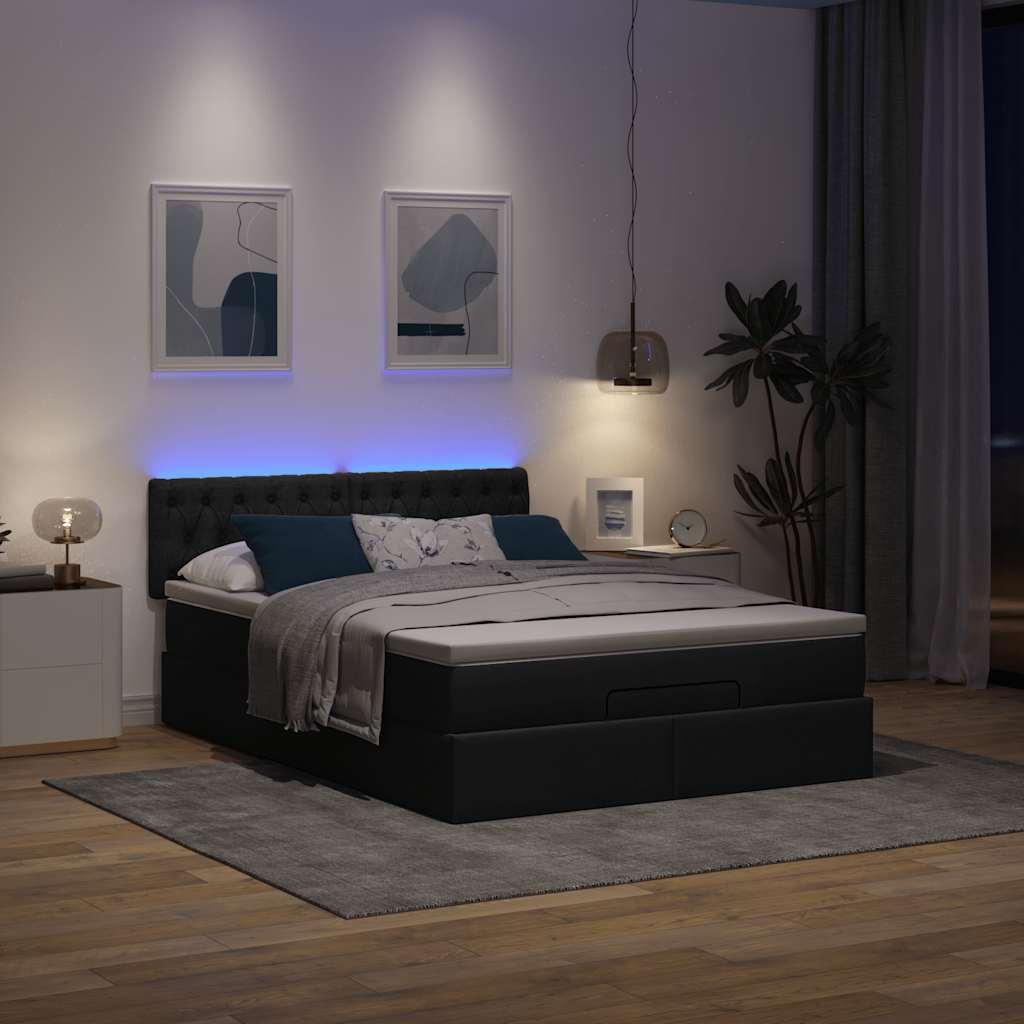 Ottoman Seng Med Madras Stof Sort - Med pynteknapper / 140 x 190 cm