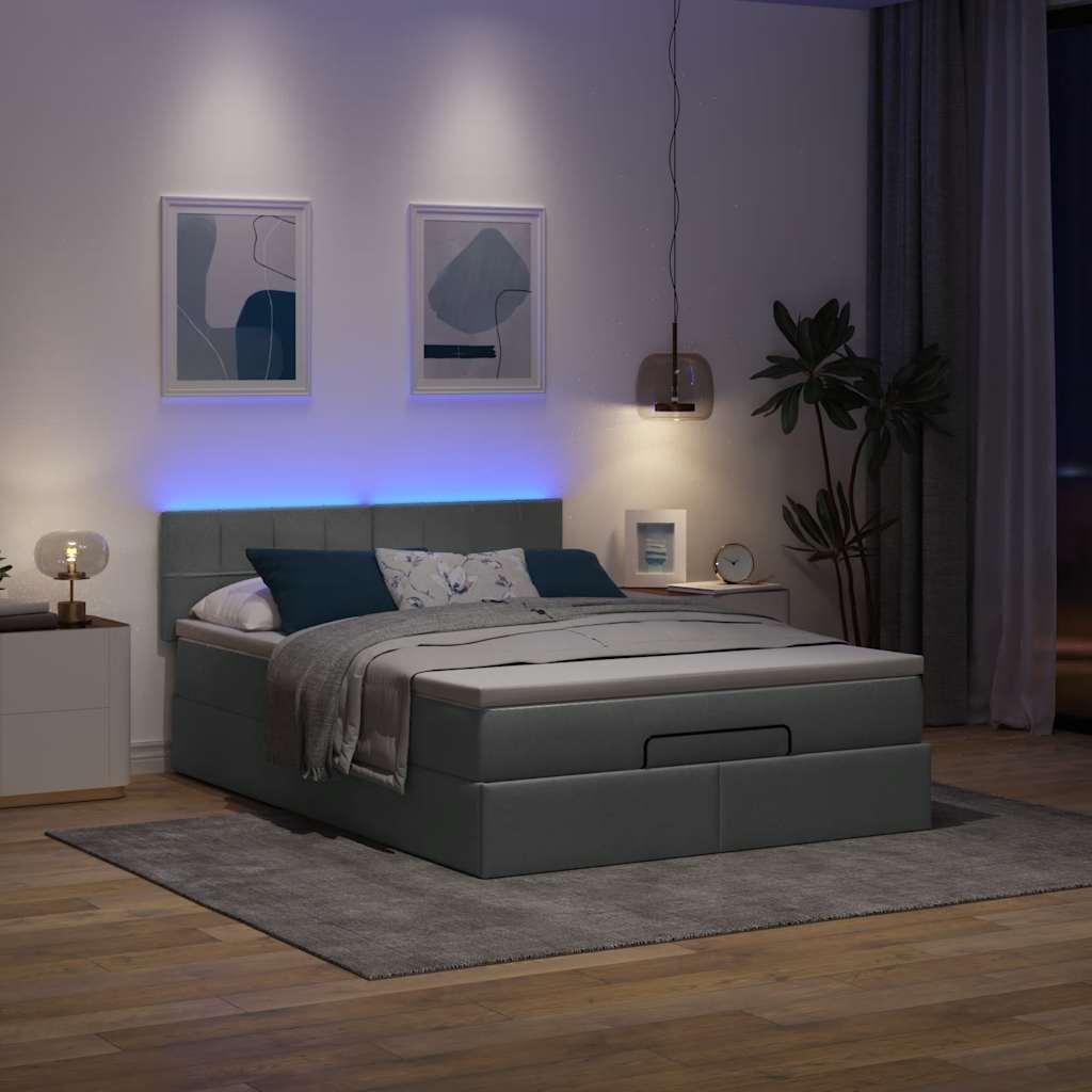 Ottoman Seng Med Madras & Leds Stof Mørkegrå - Blok med firkanter / 140 x 190 cm