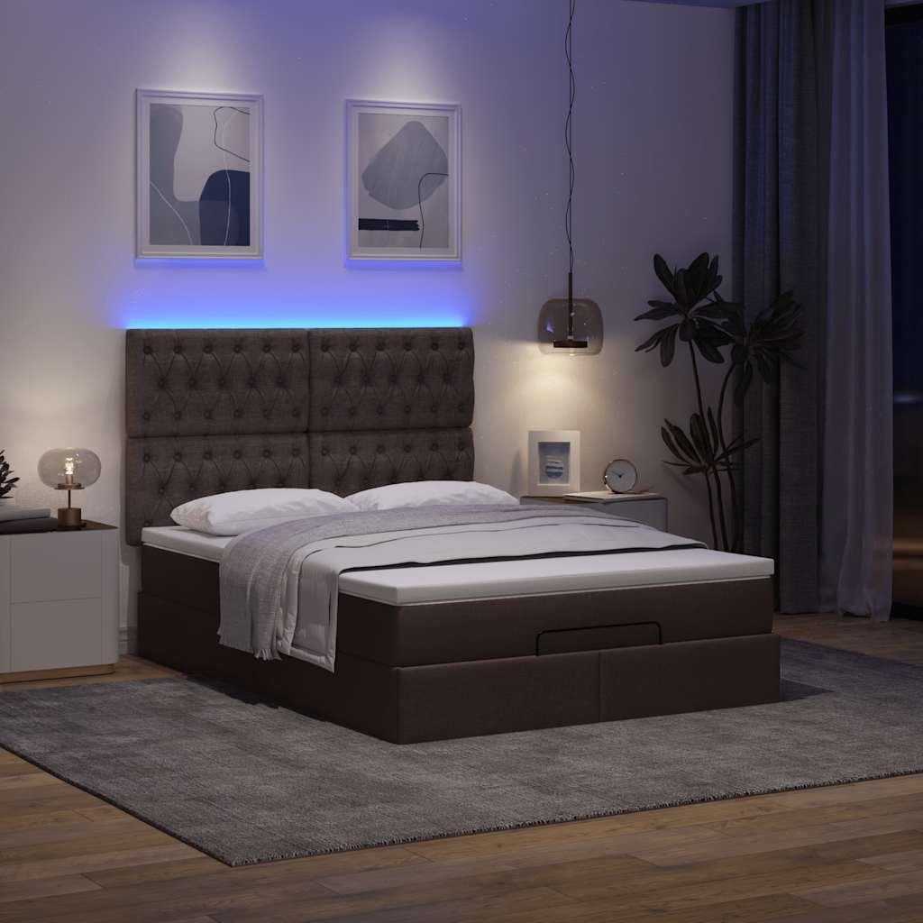 Osmannisk sengeramme med madras 140x190 cm stof mørkebrun