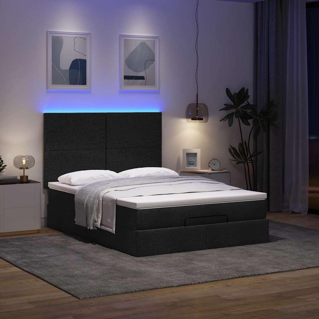 Osmannisk Sengeramme Med Madras Stof Sort - Med ensartet mønster / 140 x 190 cm