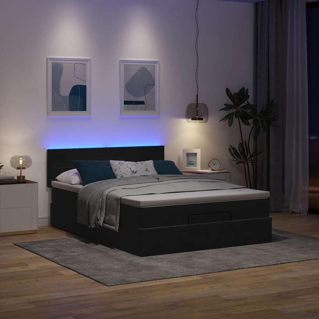 Osmannisk Sengeramme Med Madras Fløjl Sort - Blok med firkanter / 140 x 190 cm