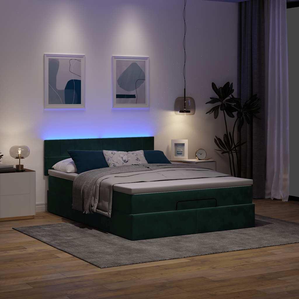 Osmannisk sengeramme med madras 140x200 cm fløjl mørkegrøn
