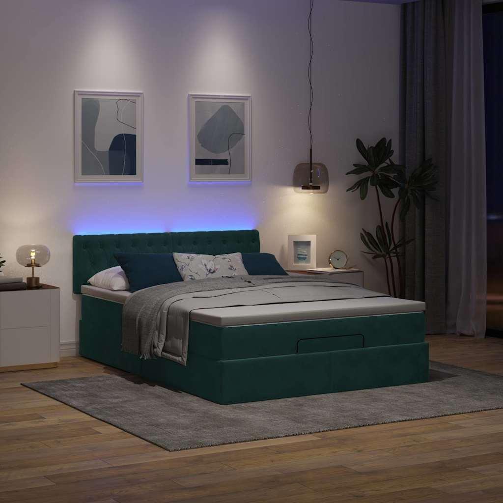 Osmannisk sengeramme med madras 140x200 cm fløjl mørkegrøn