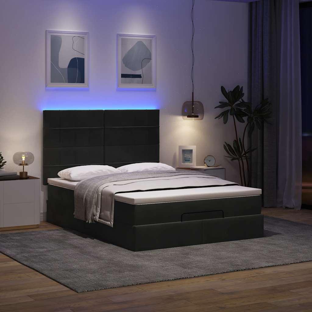 Osmannisk Sengeramme Med Madrasser Fløjl Sort - Blok med firkanter / 140 x 190 cm