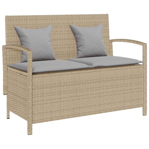 Opbevaringsbænk til haven med hynde i polyrattan - beige
