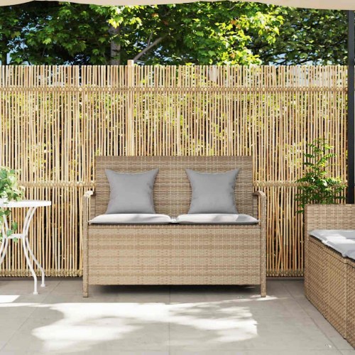 Opbevaringsbænk til haven med hynde i polyrattan - beige