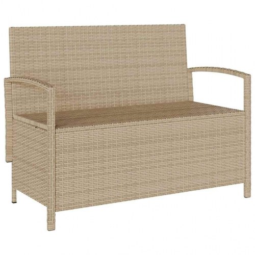 Opbevaringsbænk til haven med hynde i polyrattan - beige