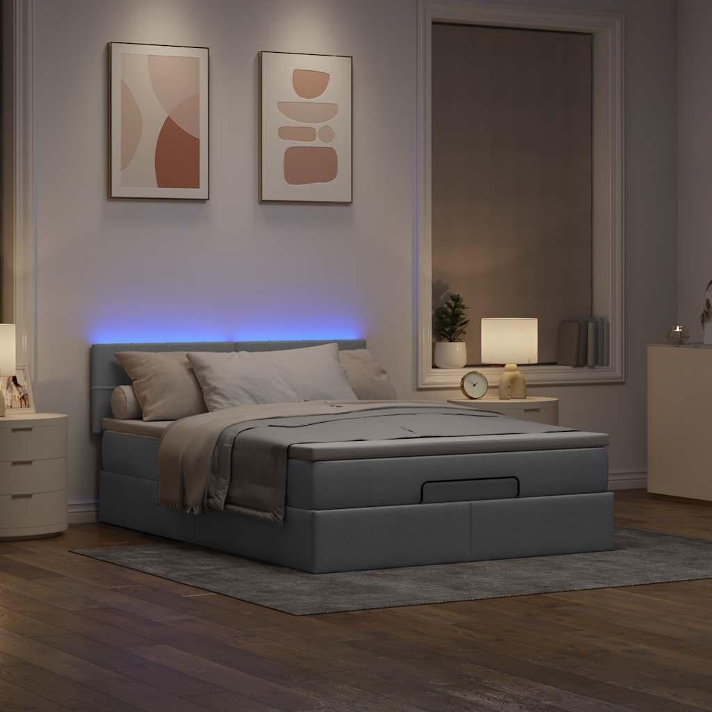 Ottoman seng med madras & LEDs 140x190 cm stof lysegrå