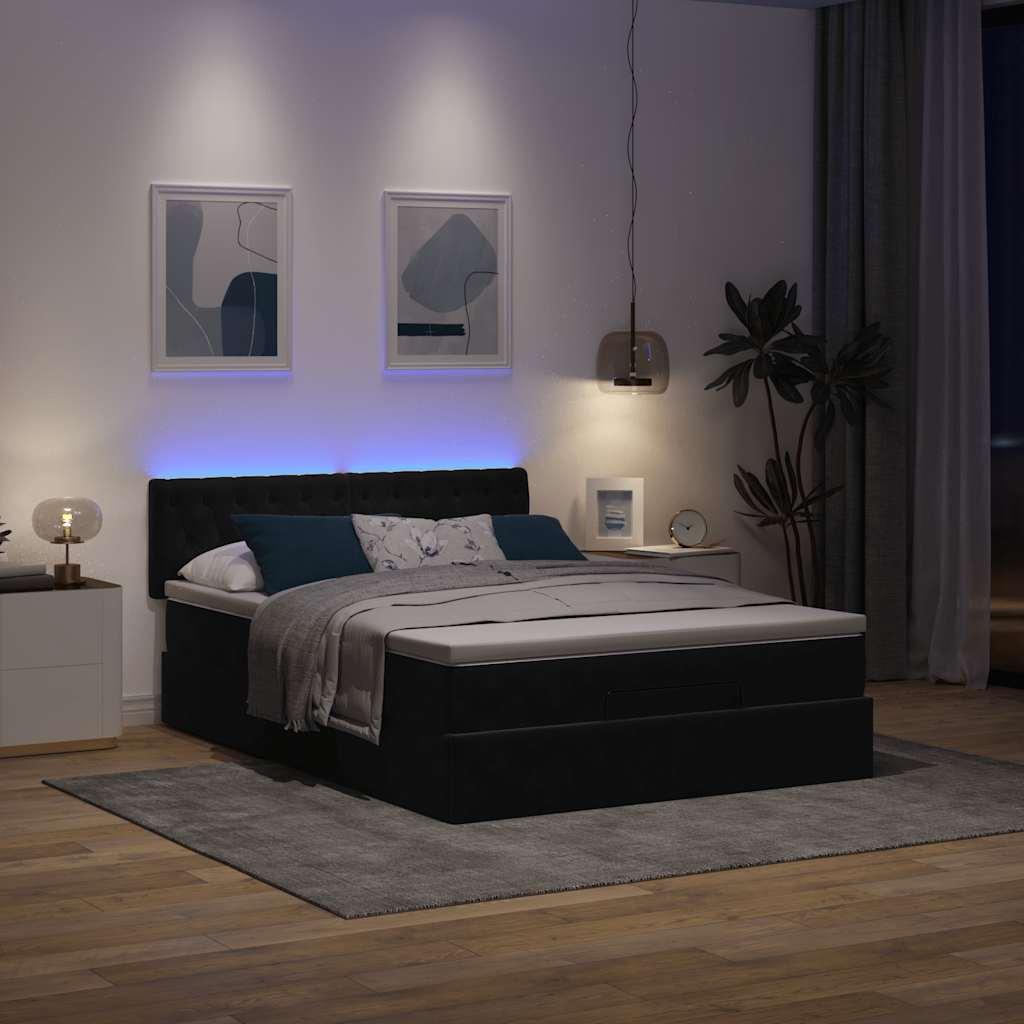 Osmannisk Sengeramme Med Madras Fløjl Sort - Med pynteknapper / 140 x 190 cm