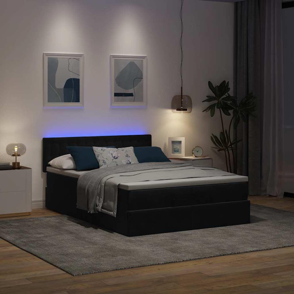 Osmannisk Sengeramme Med Madras Fløjl Sort - knapper / 140 x 190 cm