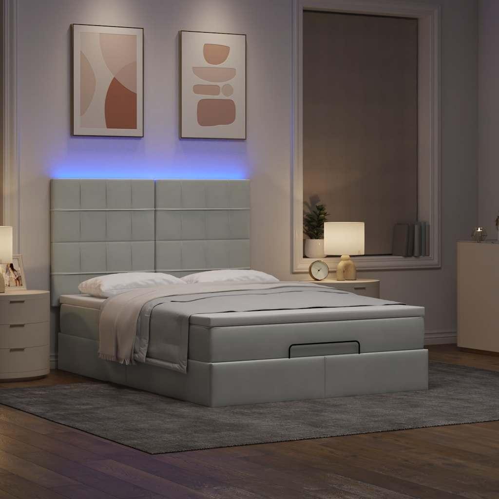 Osmannisk sengeramme med madrasser 140×190 cm - fløjl, lysegrå, med LED-lys