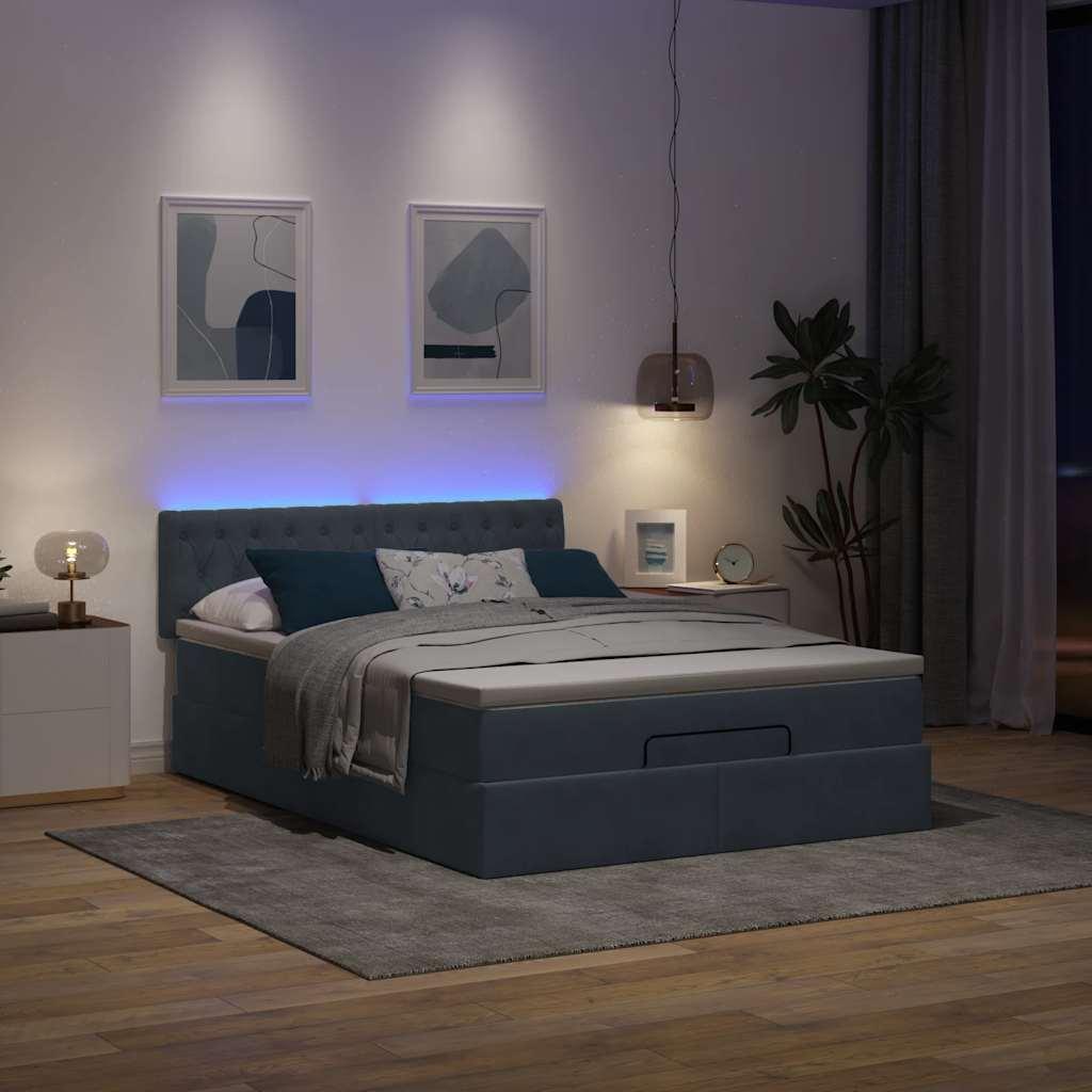 Osmannisk Sengeramme Med Madras Fløjl Mørkegrå - Med pynteknapper / 140 x 190 cm