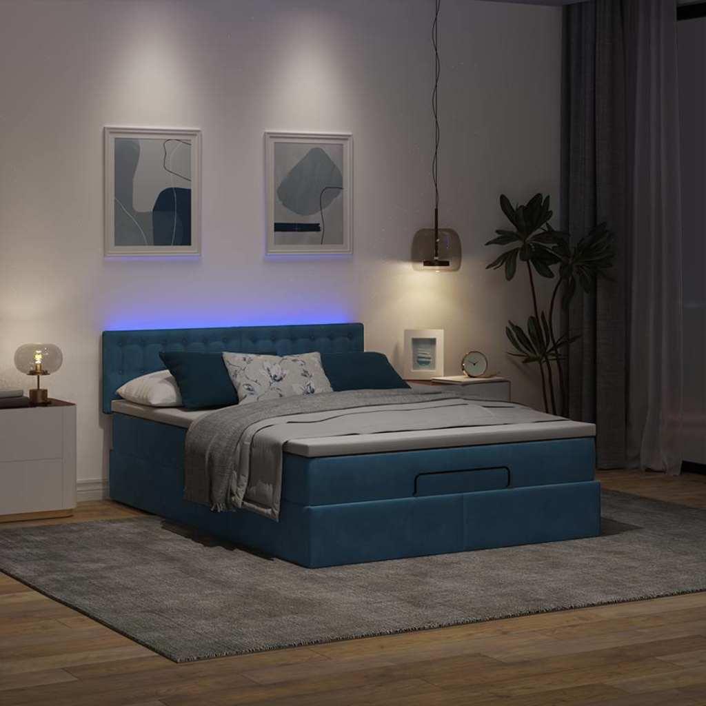 Osmannisk Sengeramme Med Madras Fløjl Mørkeblå - knapper / 140 x 190 cm