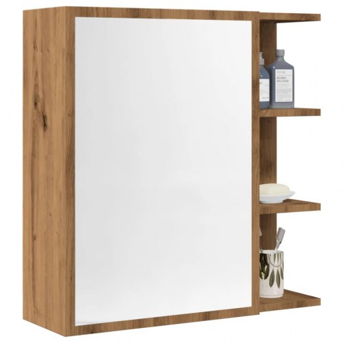 Badeværelsesskab med spejl - egetræ, 62,5 × 20,5 × 64 cm, konstrueret træ