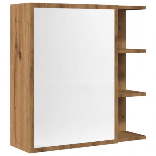 Badeværelsesskab med spejl - egetræ, 62,5 × 20,5 × 64 cm, konstrueret træ