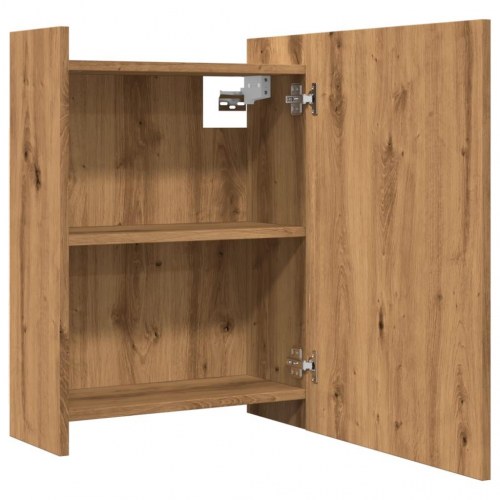 Badeværelsesskab med spejl - egetræ, 62,5 × 20,5 × 64 cm, konstrueret træ