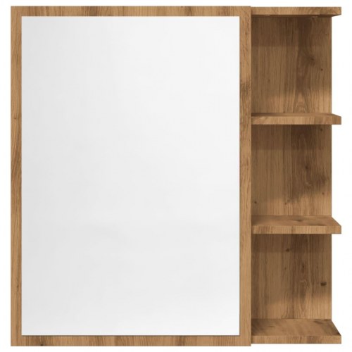 Badeværelsesskab med spejl - egetræ, 62,5 × 20,5 × 64 cm, konstrueret træ