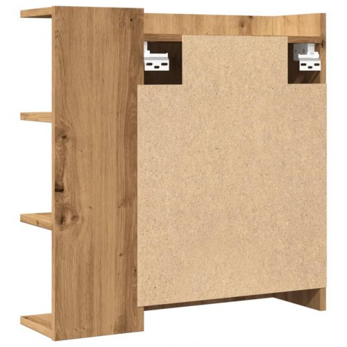 Badeværelsesskab med spejl - egetræ, 62,5 × 20,5 × 64 cm, konstrueret træ
